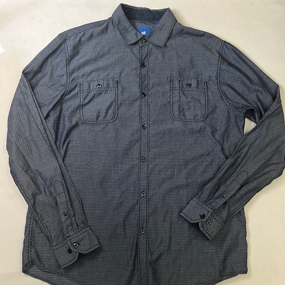 Michael Brandon Blue Denim Look Micro Pattern Button Down Shirt XL EUC